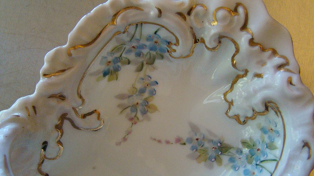 Austrian Porcelain Basket Nappy One Handled Gilded Bowl Austrian Porcelain Basket Nappy One Handled Gilded Bowl