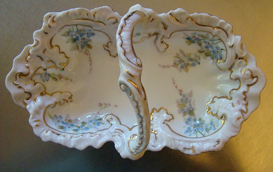 Austrian Porcelain Basket Nappy One Handled Gilded Bowl Austrian Porcelain Basket Nappy One Handled Gilded Bowl