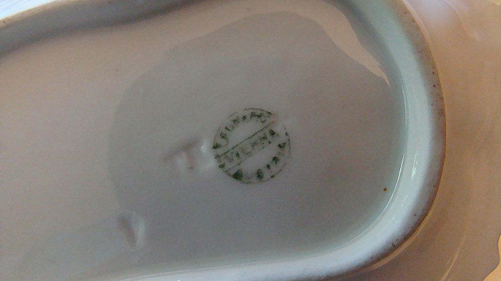 Austrian Porcelain Basket Nappy One Handled Gilded Bowl Austrian Porcelain Basket Nappy One Handled Gilded Bowl