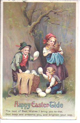 EASTER Postcard~Germany 1912~Children Bunnies Eggs EASTER Postcard~Germany 1912~Children Bunnies Eggs
