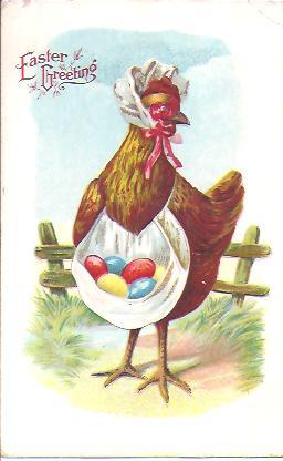 EASTER Postcard~Red Hen With Apron Full Of Eggs~1909 EASTER Postcard~Red Hen With Apron Full Of Eggs~1909