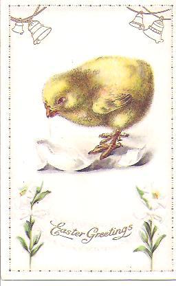 EASTER Postcard~Little Yellow Chick~Easter Lillies and Bells EASTER Postcard~Little Yellow Chick~Easter Lillies and Bells