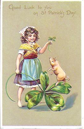 Postcard~Little Girl Giant Shamrock and a Pig~Raphael Tuck & Sons Postcard~Little Girl Giant Shamrock and a Pig~Raphael Tuck & Sons