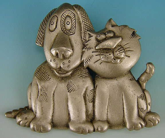 JJ Pewter Figural Dog Cat Pin Brooch JJ Pewter Figural Dog Cat Pin Brooch