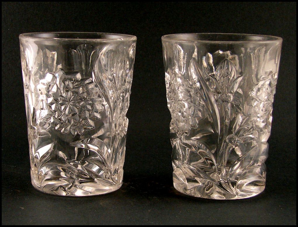 New Martinsville Pair of Tumblers Carnation Pattern c. 1904 New Martinsville Pair of Tumblers Carnation Pattern c. 1904