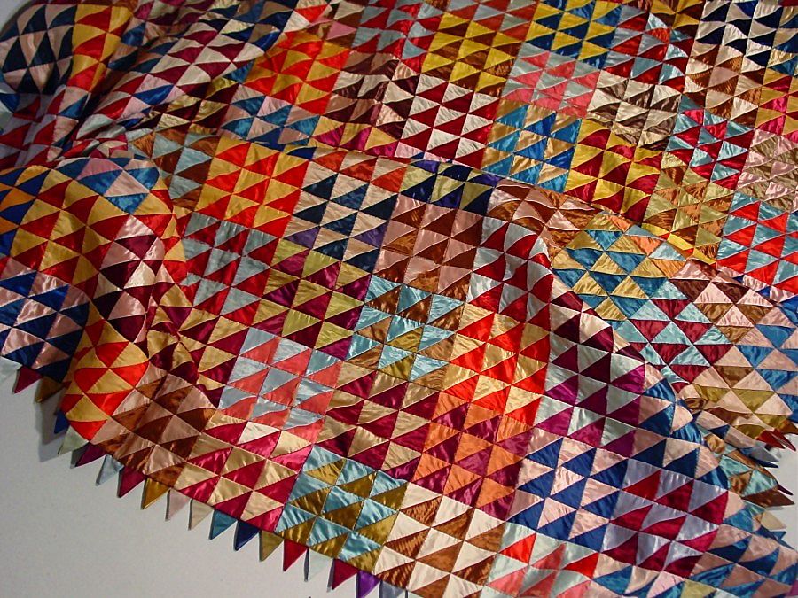Antique Silk Mosaic Quilt c 1860s *AMAZING TEXTILE ART *Optical Illusion Antique Silk Mosaic Quilt c 1860s *AMAZING TEXTILE ART *Optical Illusion