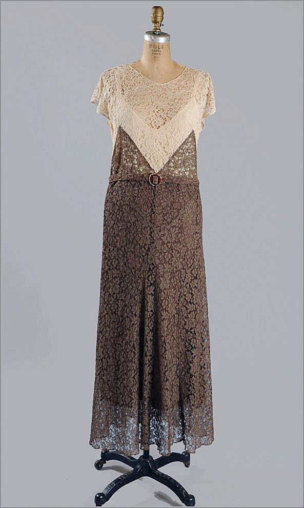 1920's Chocolate French Lace Dress & Jacket *Sm - Med 1920's Chocolate French Lace Dress & Jacket *Sm - Med