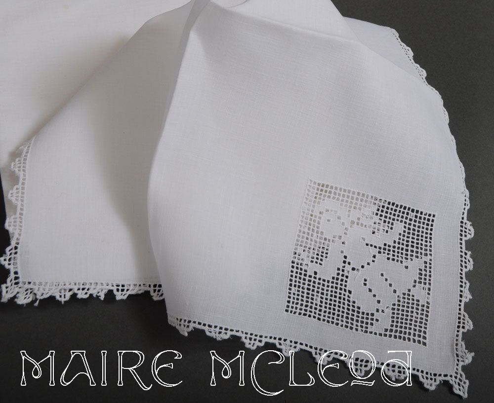 c1910 Figural Italian Linen Dessert or Cocktail Napkins * Set of 8 c1910 Figural Italian Linen Dessert or Cocktail Napkins * Set of 8