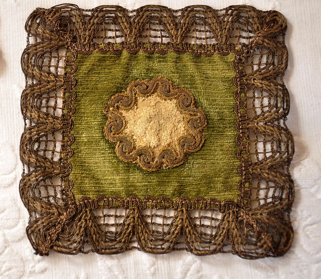 c 1900 Victorian Coasters - Velvet & Metallic Bullion Trim - 4 c 1900 Victorian Coasters - Velvet & Metallic Bullion Trim - 4