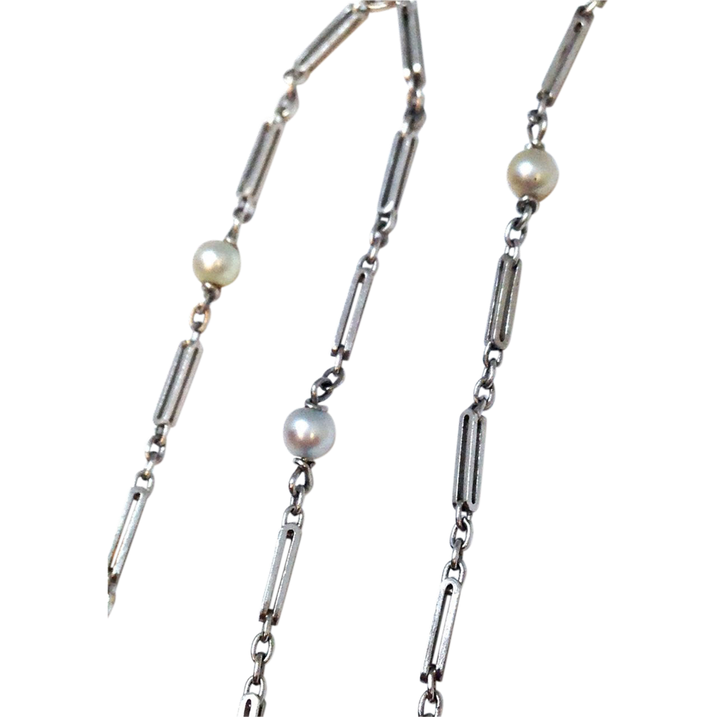 Platinum, 14K white gold, and pearl Kreisler  Co watch chain or ...