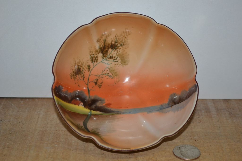 Noritake 3 Footed Sauce Bowl with a Hand Painted Interior Scene Noritake 3 Footed Sauce Bowl with a Hand Painted Interior Scene