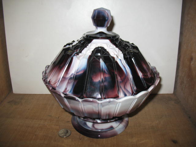 Purple Slag Glass Covered Compote Flute Pattern Purple Slag Glass Covered Compote Flute Pattern