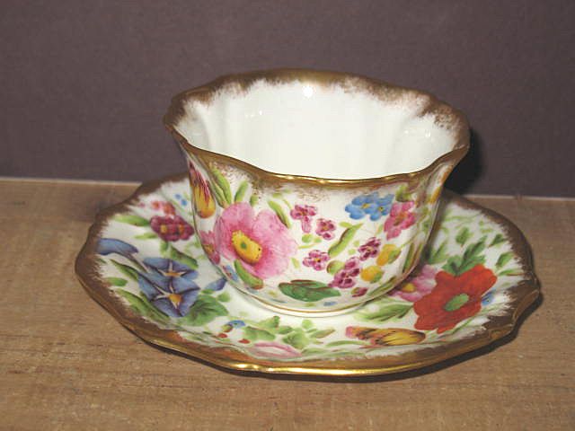 Hand Painted English Handle-less Cup and Saucer Hand Painted English Handle-less Cup and Saucer