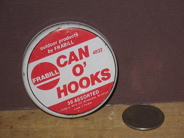 Vintage Frabill Can O' Hooks Tin Vintage Frabill Can O' Hooks Tin