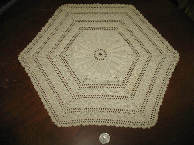 3D Layered 6 Sided Off White Crocheted Dollie. 3D Layered 6 Sided Off White Crocheted Dollie.
