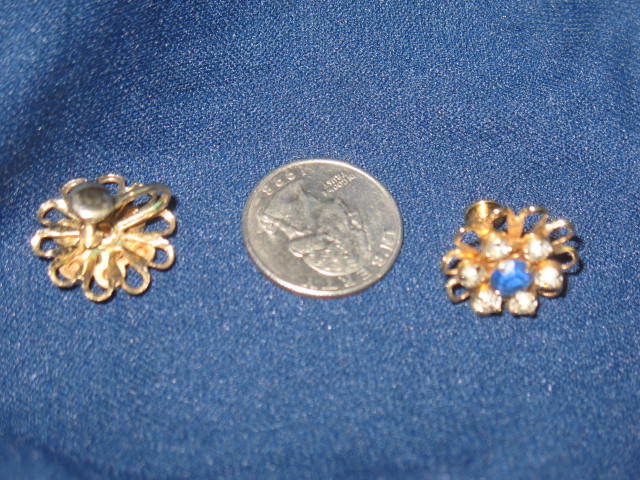 Prong Set Crystal and Deep Blue Faceted Rhinestone Screwback Earring Prong Set Crystal and Deep Blue Faceted Rhinestone Screwback Earring