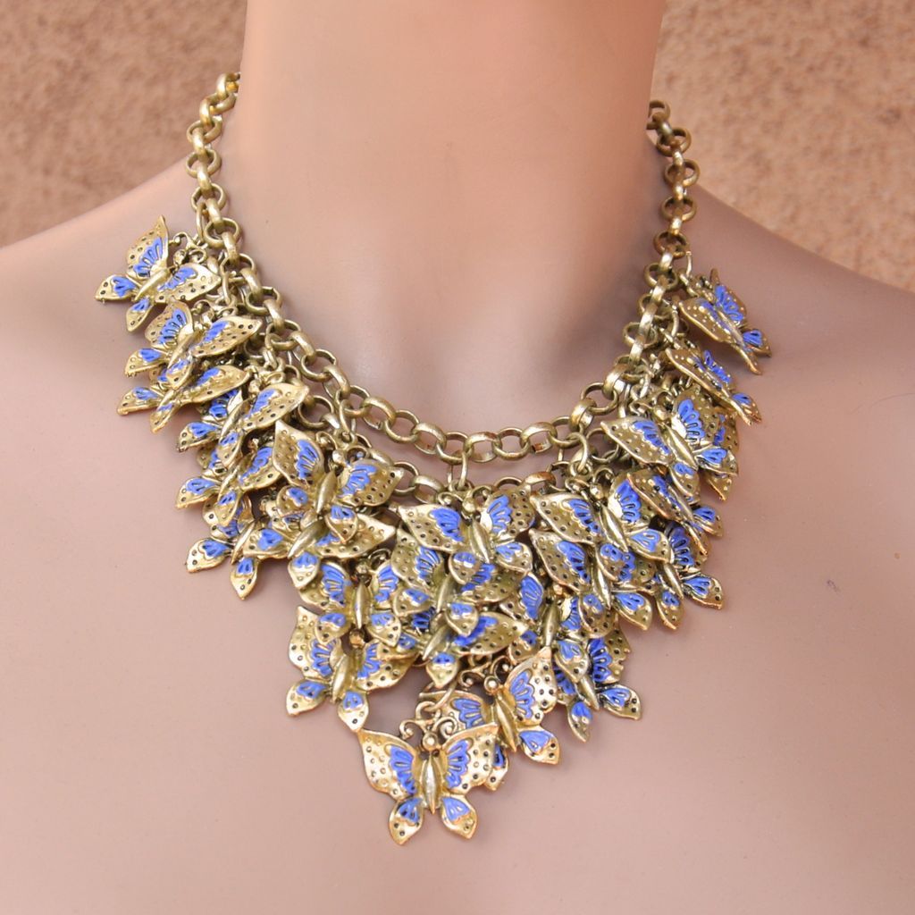 Golden Patinaed Butterfly Cluster Necklace Golden Patinaed Butterfly Cluster Necklace
