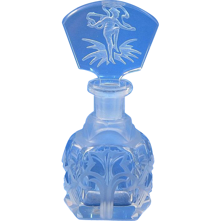 Czech Intaglio Perfume Scent Bottle with Dauber Dancing Figure Czech Intaglio Perfume Scent Bottle with Dauber Dancing Figure