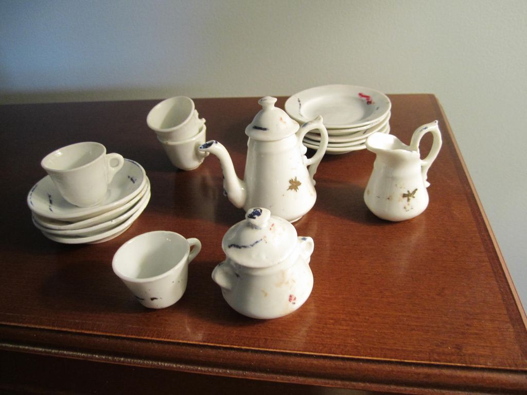 Doll Dishes, Tea Set, Porcelain, Old, Vintage Doll Dishes, Tea Set, Porcelain, Old, Vintage