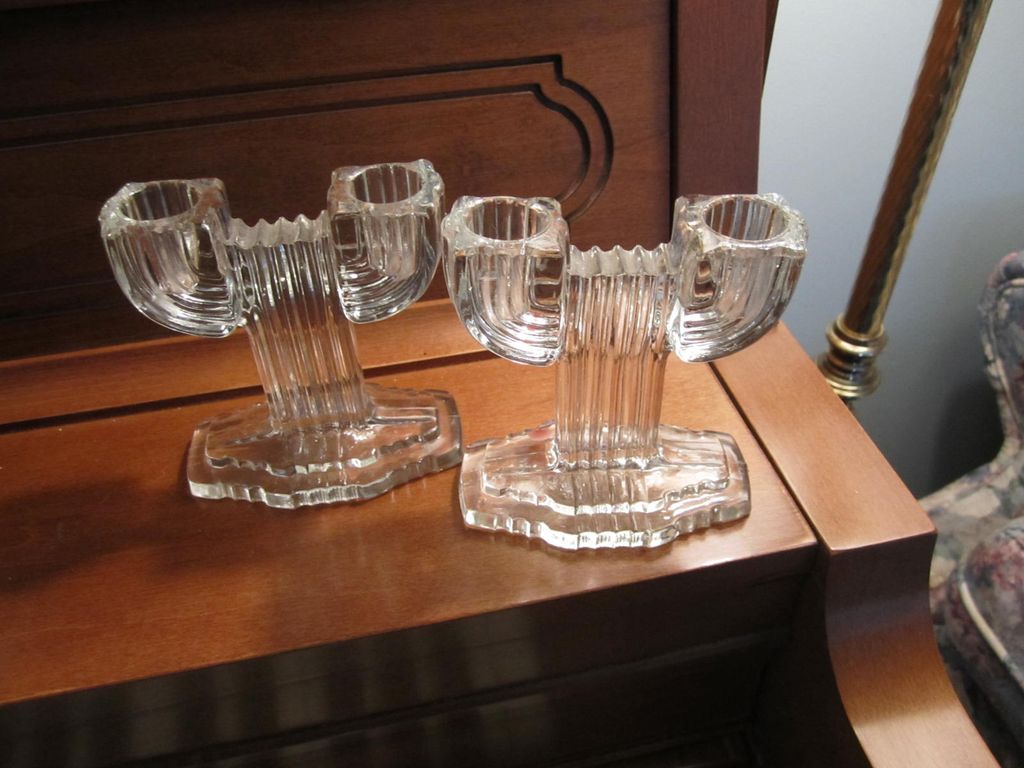 CANDLE Sticks, Pair of double Holders, Vintage, Clear Glass CANDLE Sticks, Pair of double Holders, Vintage, Clear Glass