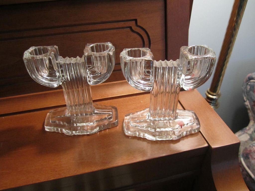 CANDLE Sticks, Pair of double Holders, Vintage, Clear Glass CANDLE Sticks, Pair of double Holders, Vintage, Clear Glass