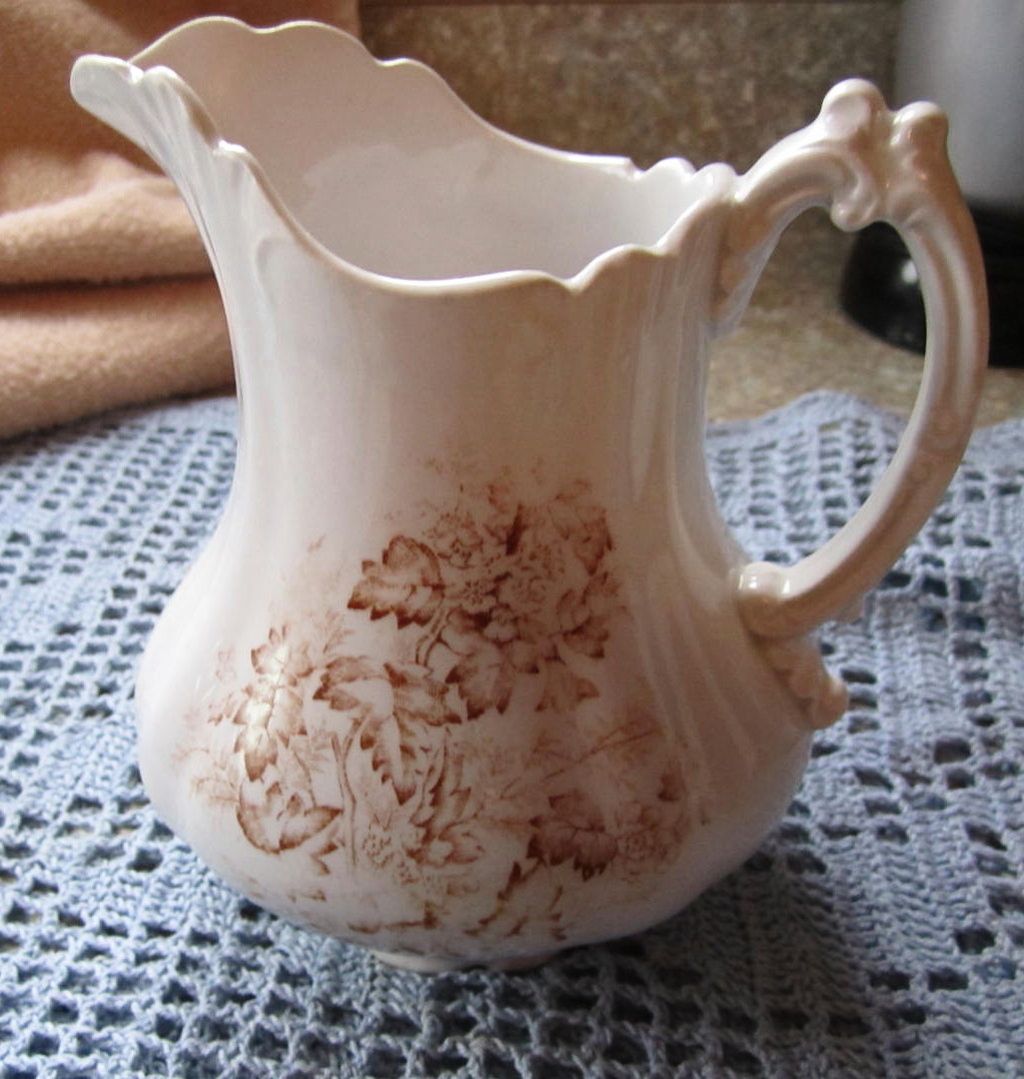 PITCHER, Ceramic, White/Brown Transfer; Marked PITCHER, Ceramic, White/Brown Transfer; Marked