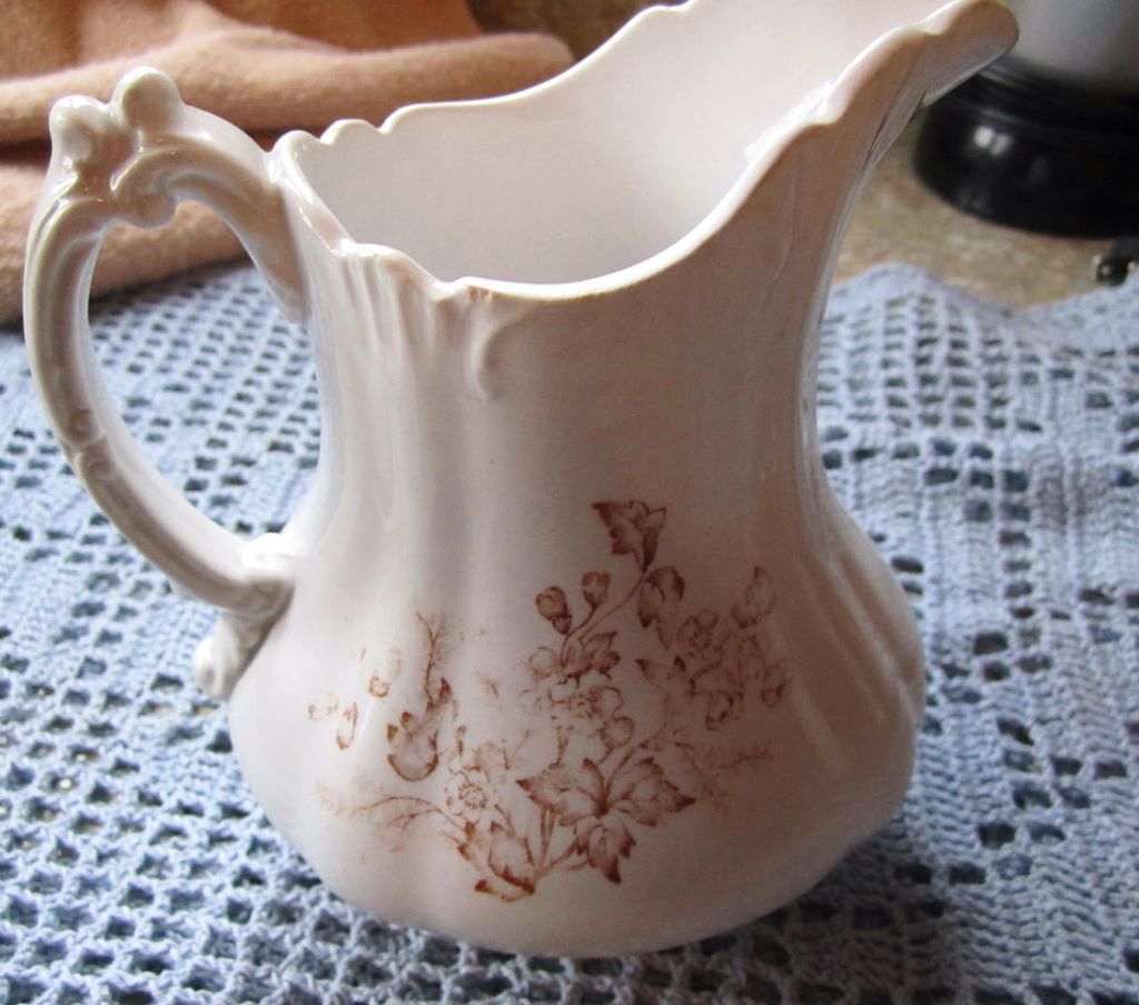 PITCHER, Ceramic, White/Brown Transfer; Marked PITCHER, Ceramic, White/Brown Transfer; Marked