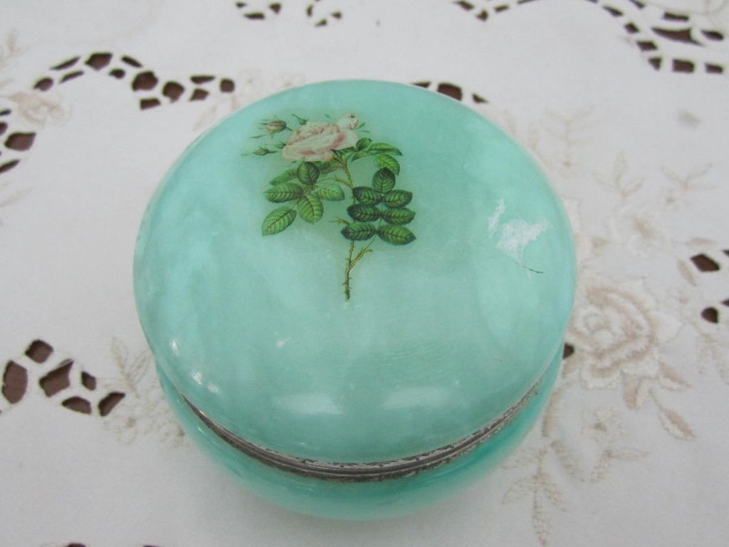 BOX, Powder Box, Green Agate/Alabaster with Roses, Shabby n Chic BOX, Powder Box, Green Agate/Alabaster with Roses, Shabby n Chic