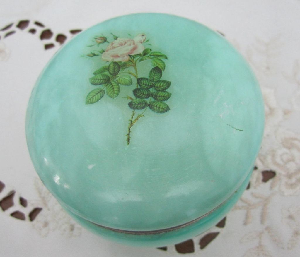 BOX, Powder Box, Green Agate/Alabaster with Roses, Shabby n Chic BOX, Powder Box, Green Agate/Alabaster with Roses, Shabby n Chic