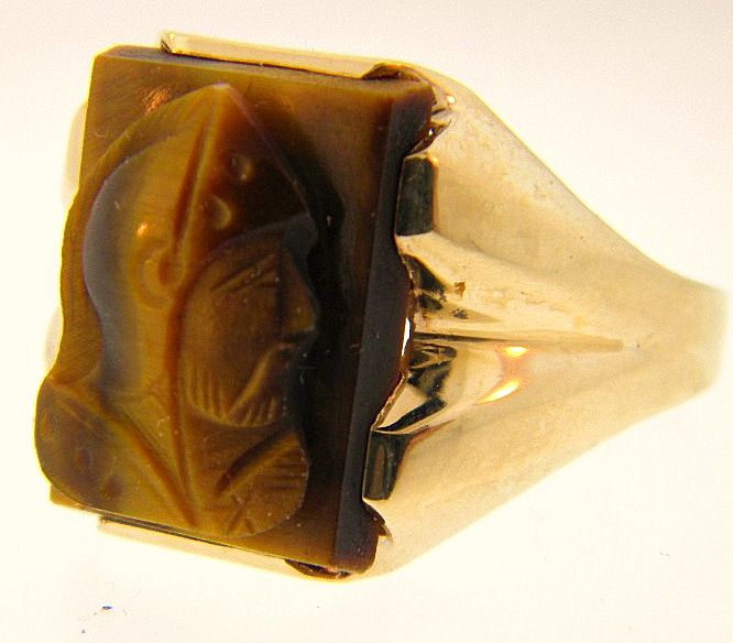 Vintage Deco Mens Tigerseye Cameo 10kt YG Ring 5.5gr Sz.11.75 Vintage Deco Mens Tigerseye Cameo 10kt YG Ring 5.5gr Sz.11.75