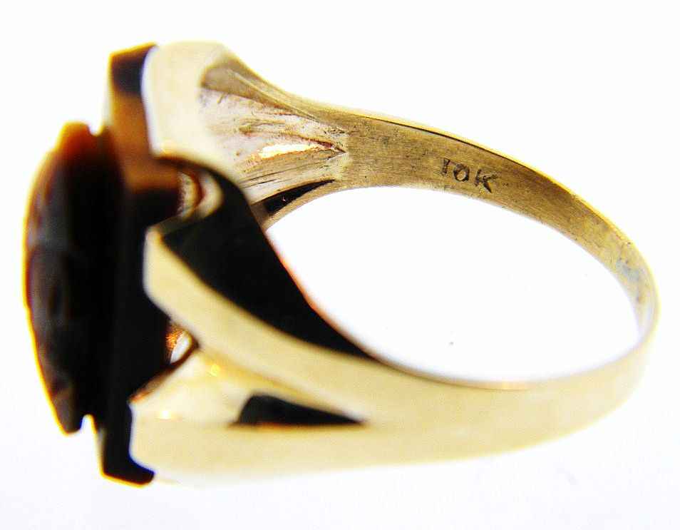 Vintage Deco Mens Tigerseye Cameo 10kt YG Ring 5.5gr Sz.11.75 Vintage Deco Mens Tigerseye Cameo 10kt YG Ring 5.5gr Sz.11.75