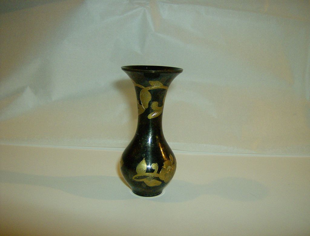 Brass & Black Etched Floral Vase Brass & Black Etched Floral Vase
