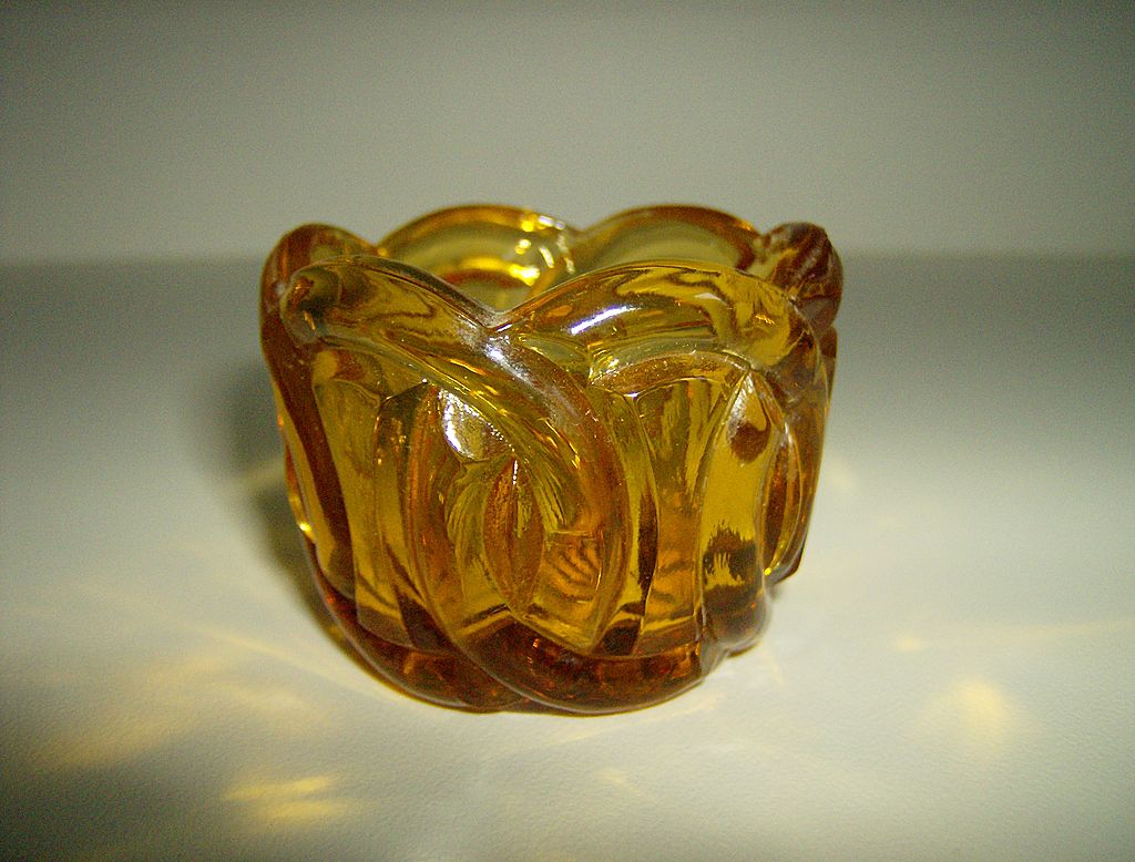 Amber Pressed Glass Votive Candle Holder Wedding Ring Pattern from