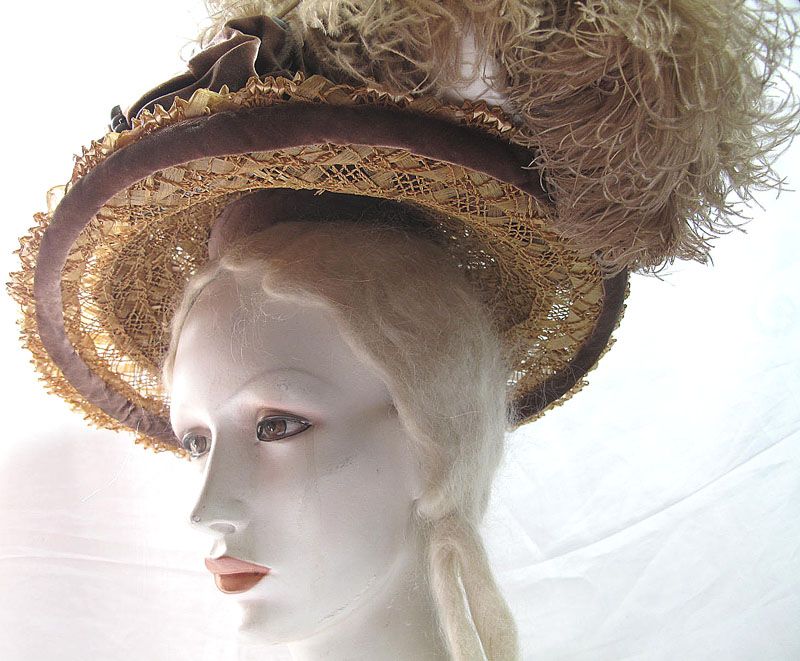 Exceptional Edwardian Titanic Era Decorated Straw & Raffia Hat Exceptional Edwardian Titanic Era Decorated Straw & Raffia Hat