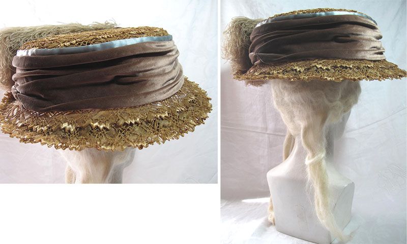 Exceptional Edwardian Titanic Era Decorated Straw & Raffia Hat Exceptional Edwardian Titanic Era Decorated Straw & Raffia Hat