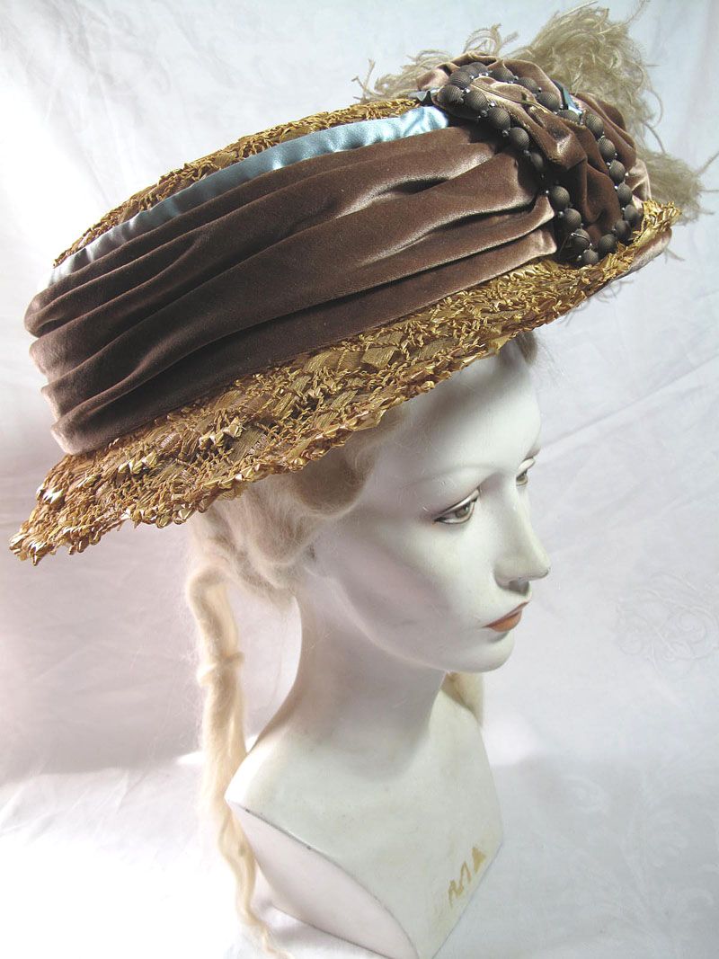 Exceptional Edwardian Titanic Era Decorated Straw & Raffia Hat Exceptional Edwardian Titanic Era Decorated Straw & Raffia Hat