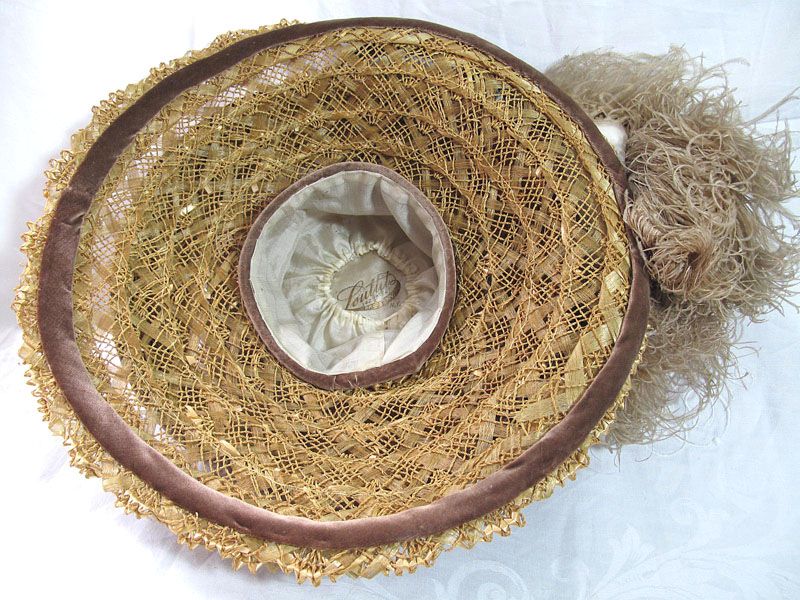 Exceptional Edwardian Titanic Era Decorated Straw & Raffia Hat Exceptional Edwardian Titanic Era Decorated Straw & Raffia Hat