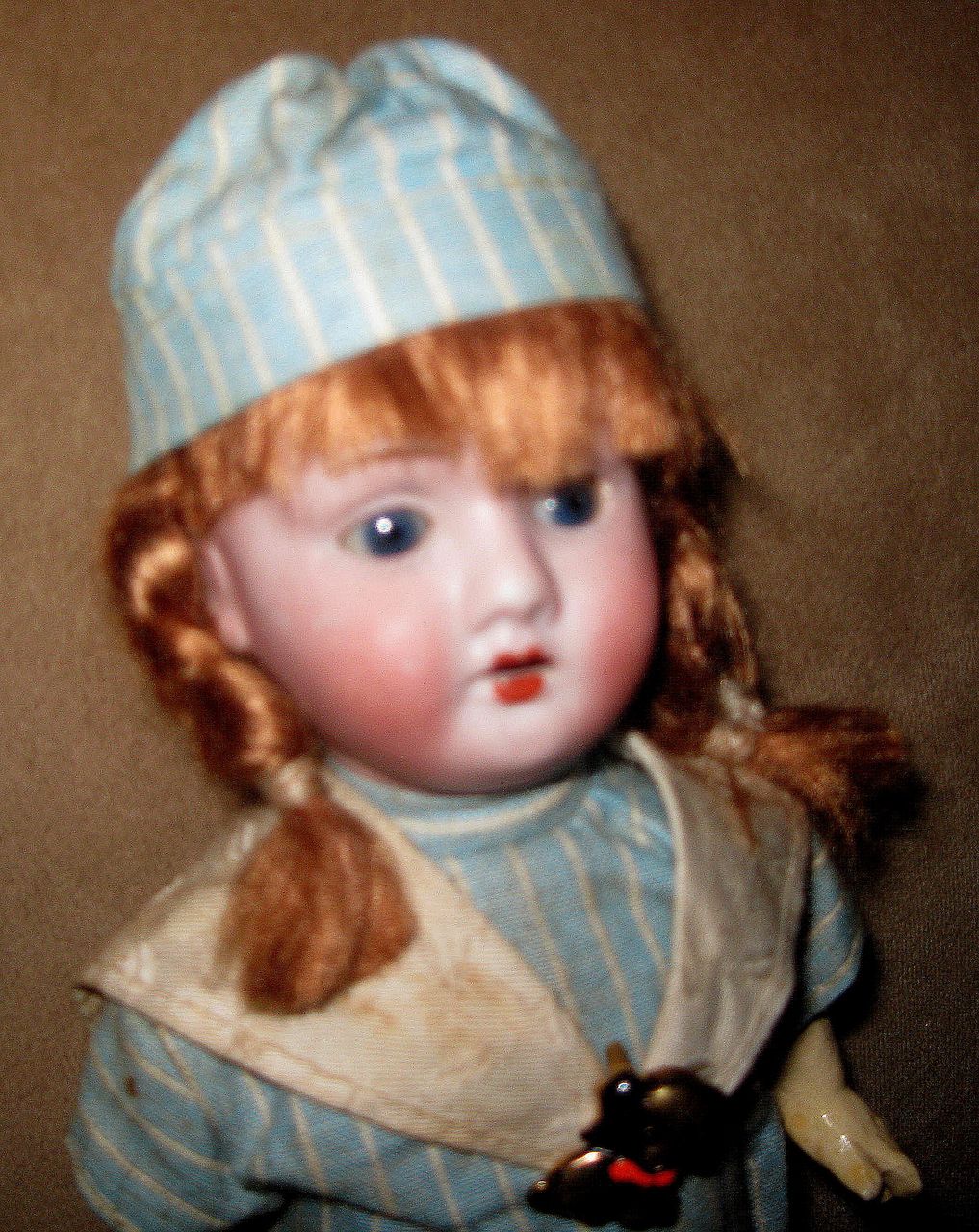 12" Mystery German Bisque Doll in Original Clothes. 12" Mystery German Bisque Doll in Original Clothes.