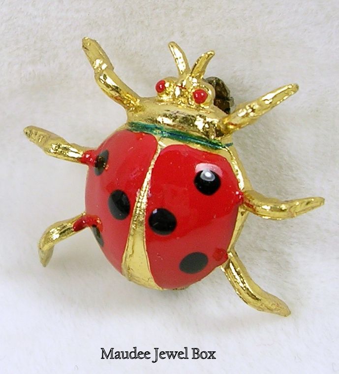 Signed OPFA Vintage Enamel Lady Bug Brooch Pin in Gold Tone Signed OPFA Vintage Enamel Lady Bug Brooch Pin in Gold Tone