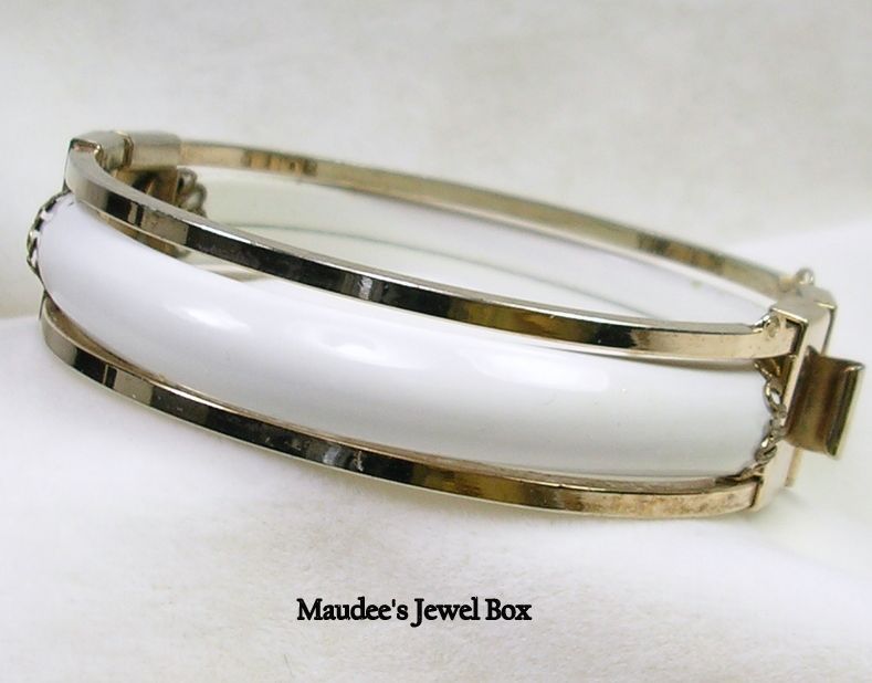 Vintage Gold Tone and White Enamel Bangle Bracelet