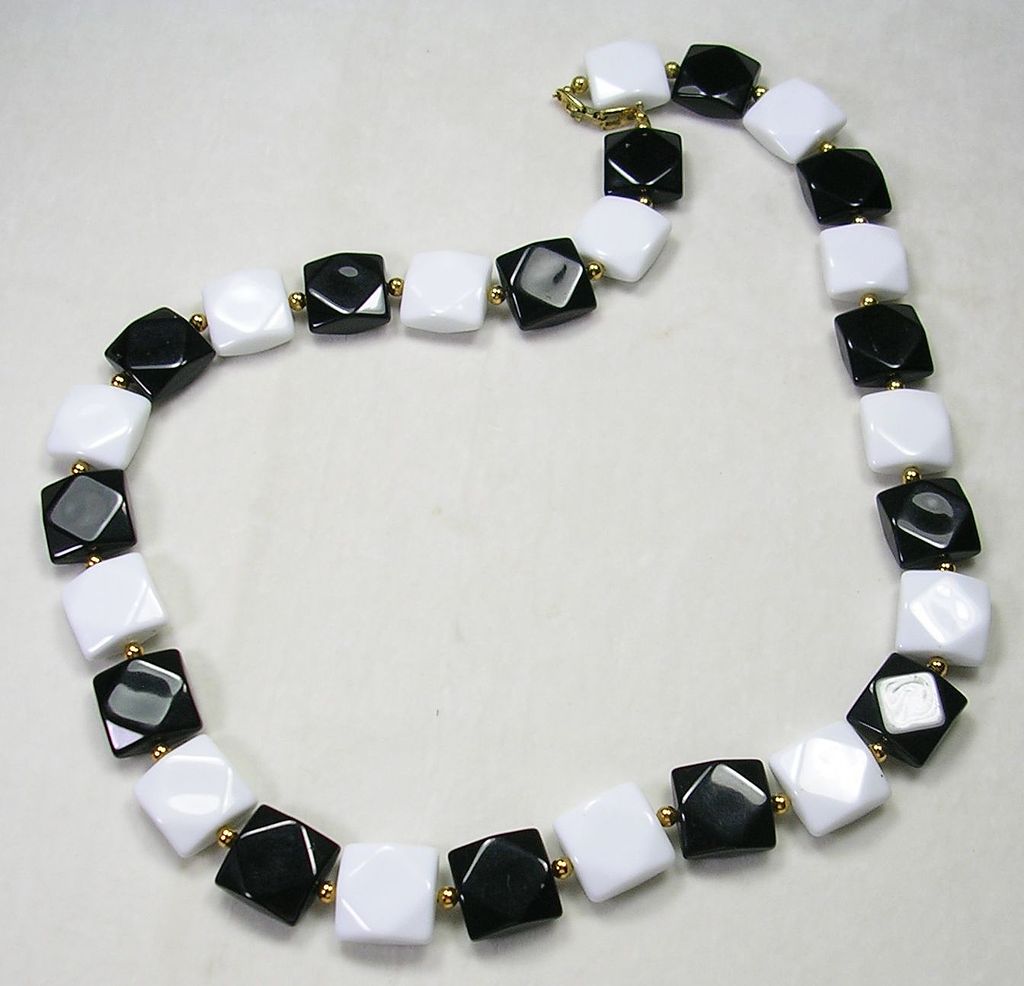 Signed Napier Black and White Faceted Square Glass Stones â€“ Stunning ...