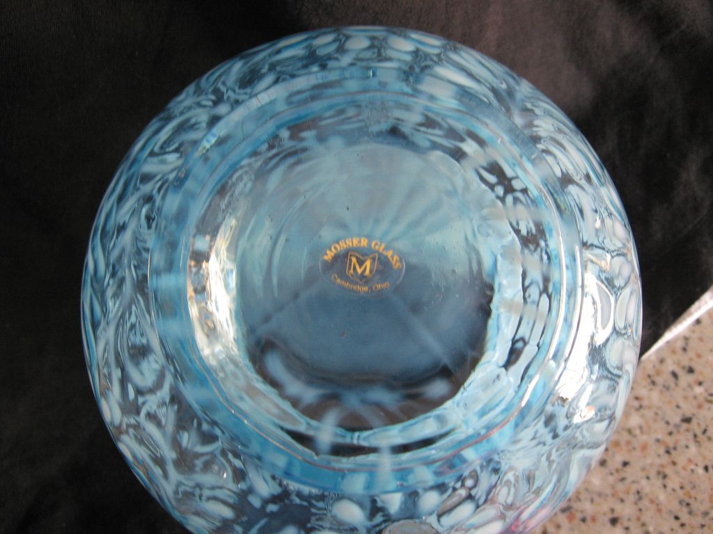 Gorgeous "Mosser" Opalescent Blue "Fern & Daisy" Huge Vase Gorgeous "Mosser" Opalescent Blue "Fern & Daisy" Huge Vase