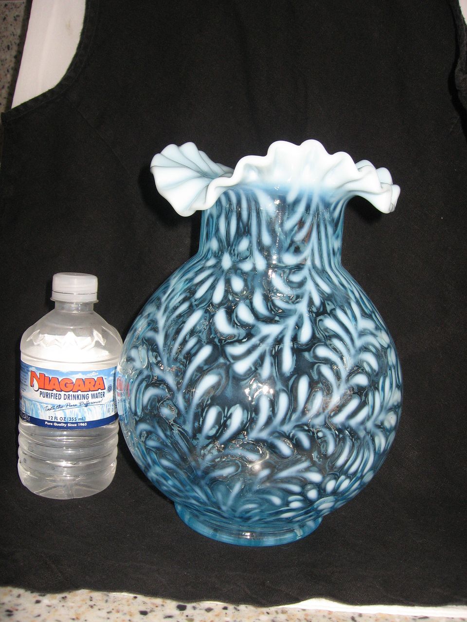 Gorgeous "Mosser" Opalescent Blue "Fern & Daisy" Huge Vase Gorgeous "Mosser" Opalescent Blue "Fern & Daisy" Huge Vase