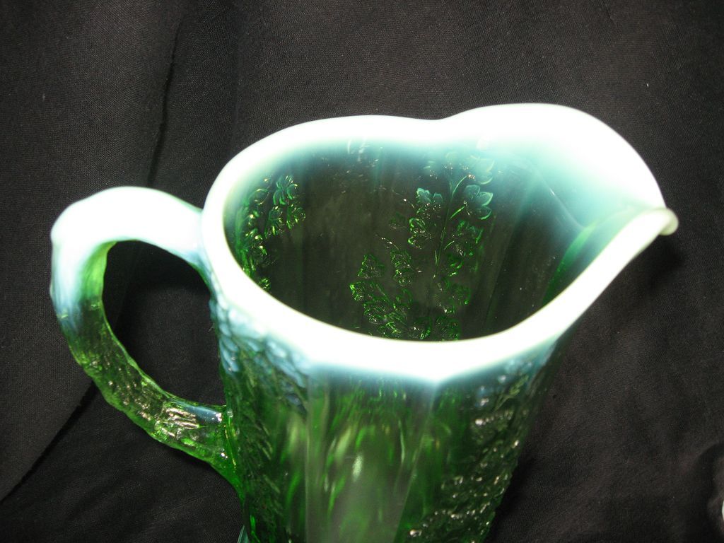 Opalescent & Hobnail Pitcher Green Cable & Grape Pattern Opalescent & Hobnail Pitcher Green Cable & Grape Pattern