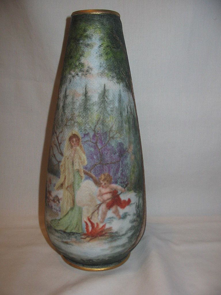 SALE: Beautiful "Mythical Scene of Girl With Scarf and Cherub" Portrait Tapestry Vase SALE: Beautiful "Mythical Scene of Girl With Scarf and Cherub" Portrait Tapestry Vase
