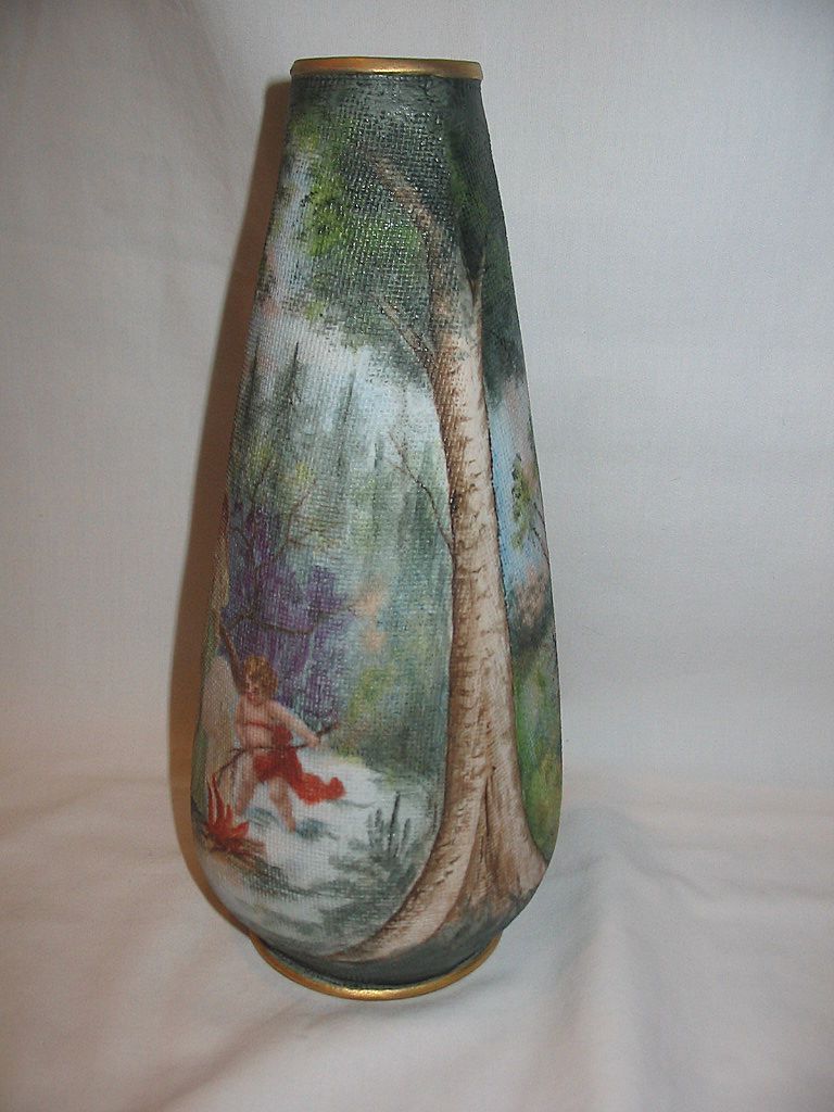 SALE: Beautiful "Mythical Scene of Girl With Scarf and Cherub" Portrait Tapestry Vase SALE: Beautiful "Mythical Scene of Girl With Scarf and Cherub" Portrait Tapestry Vase