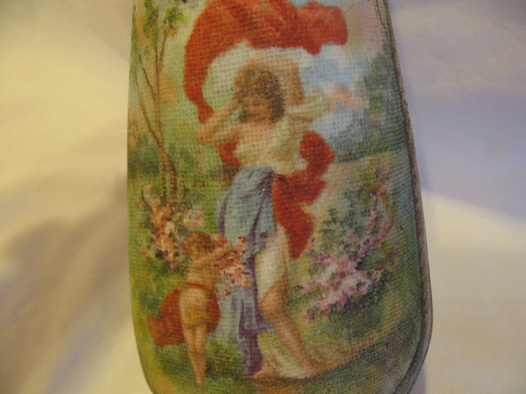 SALE: Beautiful "Mythical Scene of Girl With Scarf and Cherub" Portrait Tapestry Vase SALE: Beautiful "Mythical Scene of Girl With Scarf and Cherub" Portrait Tapestry Vase