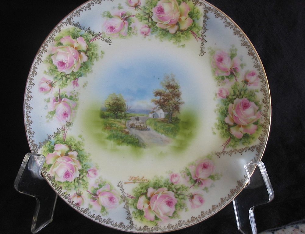 RS Prussia Hand Painted Plate, Sheep Herder Scene RS Prussia Hand Painted Plate, Sheep Herder Scene