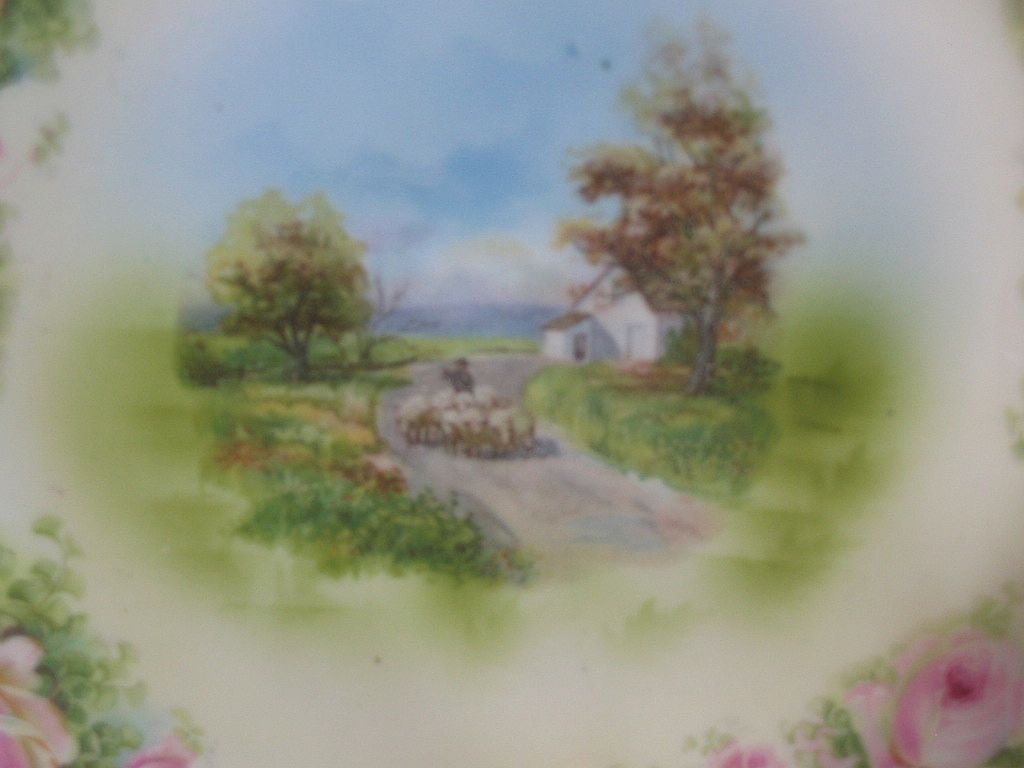 RS Prussia Hand Painted Plate, Sheep Herder Scene RS Prussia Hand Painted Plate, Sheep Herder Scene