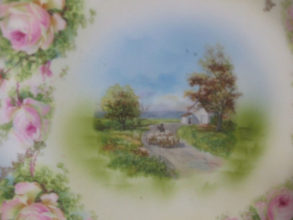 RS Prussia Hand Painted Plate, Sheep Herder Scene RS Prussia Hand Painted Plate, Sheep Herder Scene